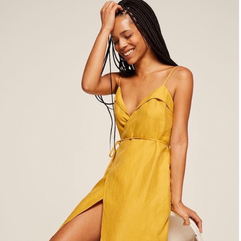 Reformation Cruz linen dress in mustard